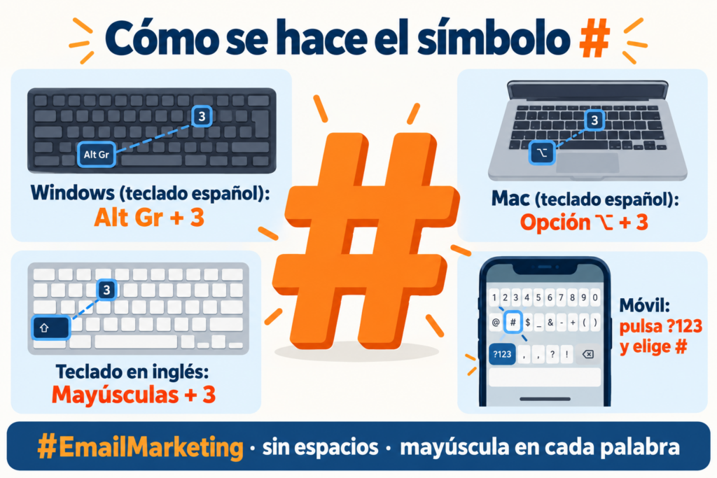 Cómo se hace el símbolo # en Windows, Mac, teclado en inglés y móvil