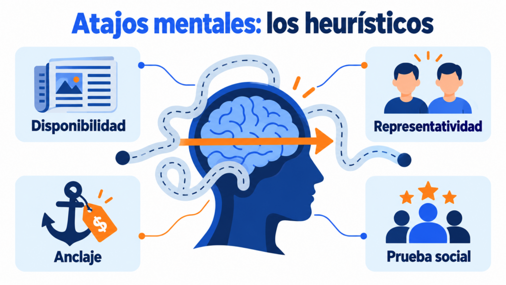 Atajos mentales: los heurísticos de disponibilidad, representatividad, anclaje y prueba social