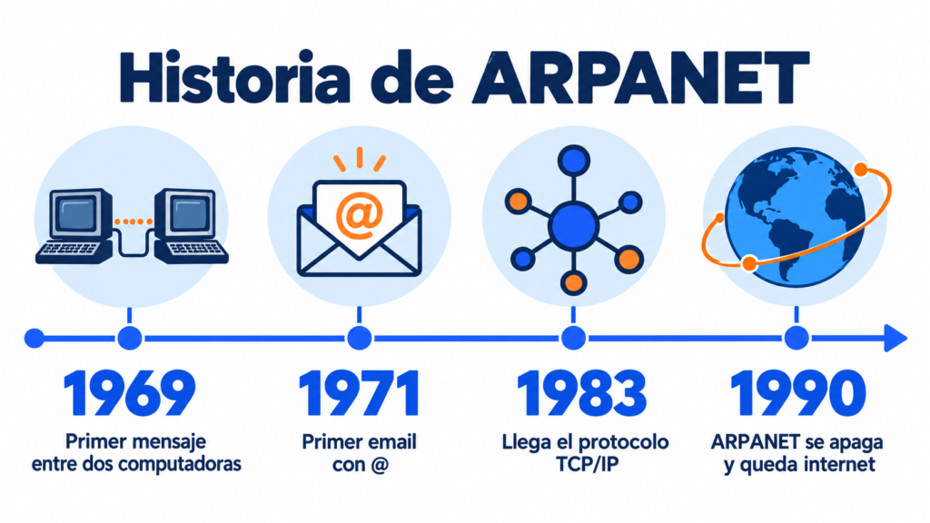 Timeline of the history of ARPANET: 1969, 1971, 1983 and 1990