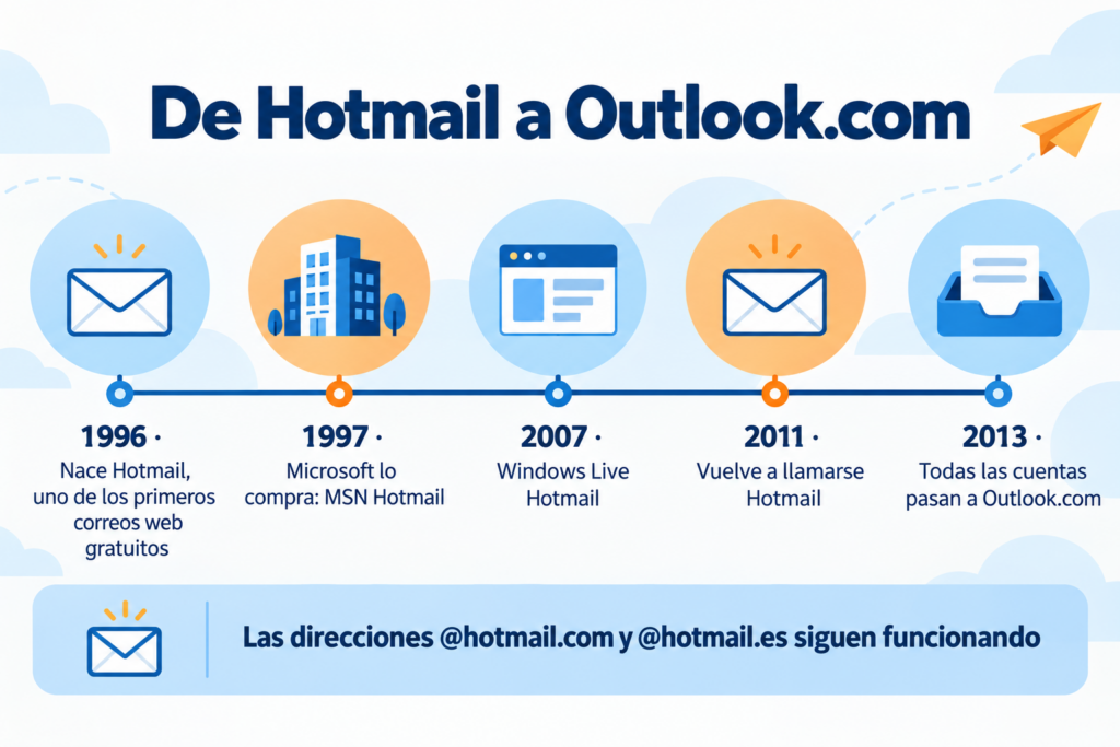 Línea de tiempo de Hotmail a Outlook.com, de 1996 a 2013