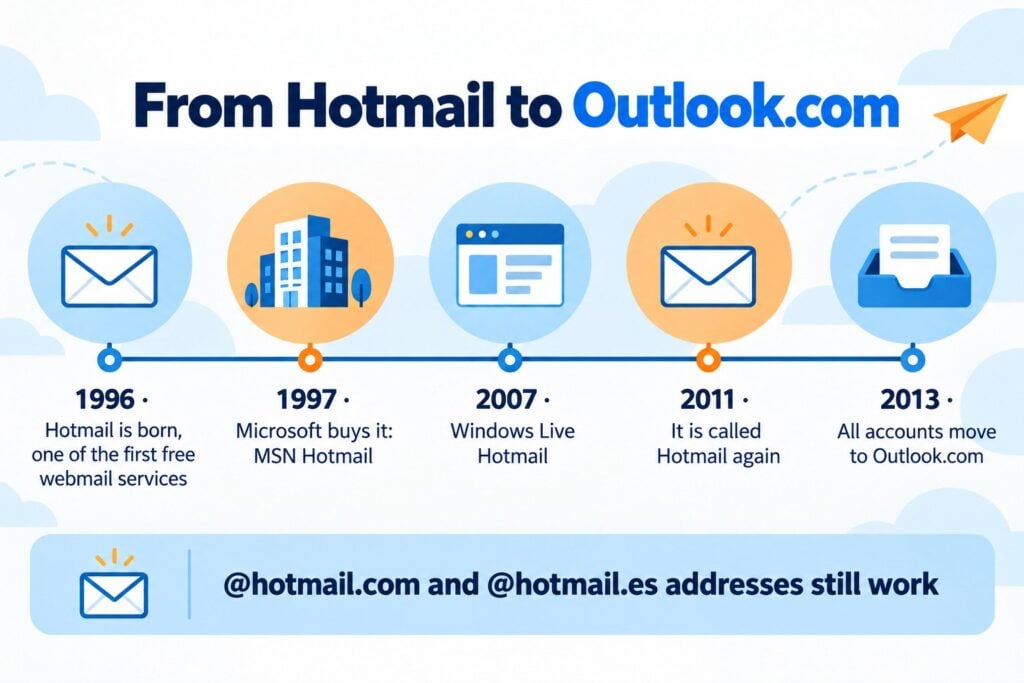 Timeline from Hotmail to Outlook.com, 1996 to 2013