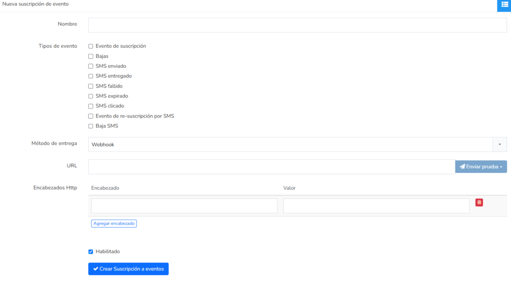 Método de entrega por webhook en Mailrelay con la URL y los encabezados opcionales