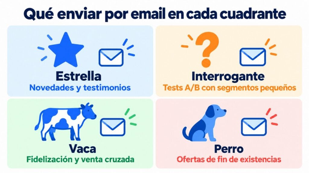 Qué enviar por email a los clientes de cada cuadrante de la matriz BCG