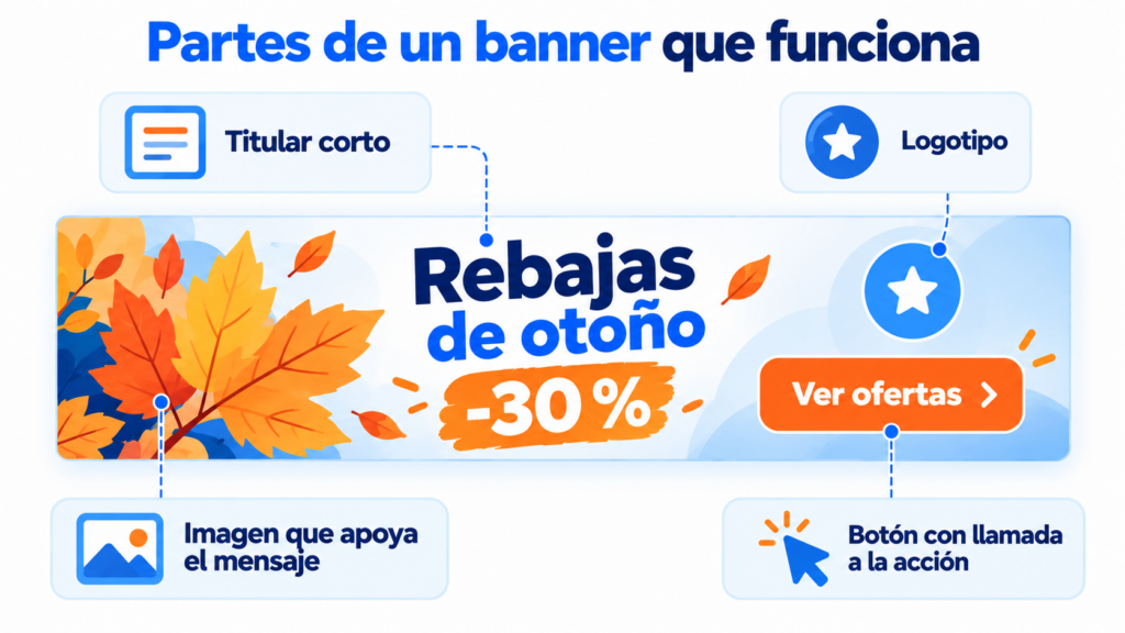 Partes de un banner que funciona: titular, imagen, logotipo y botón