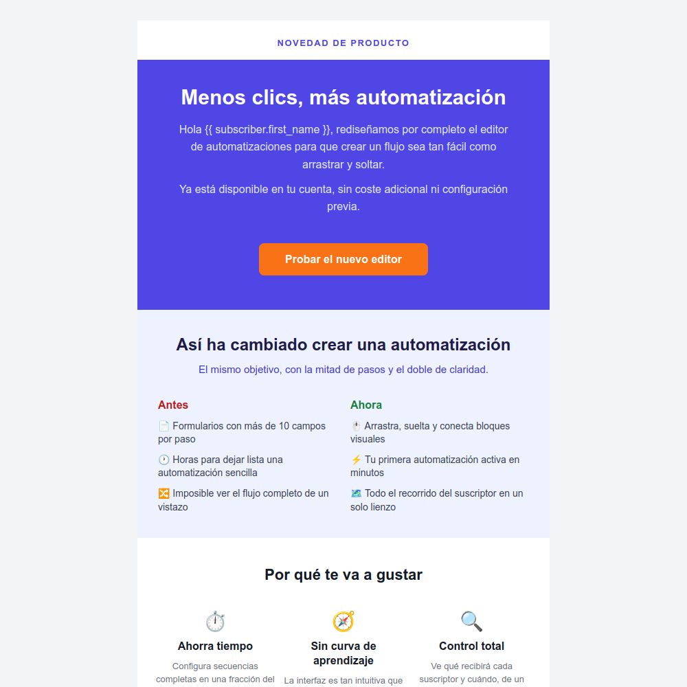 Email template for announcing a new product from the Mailrelay editor