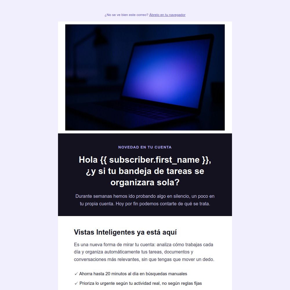 Product news announcement email template from the Mailrelay editor