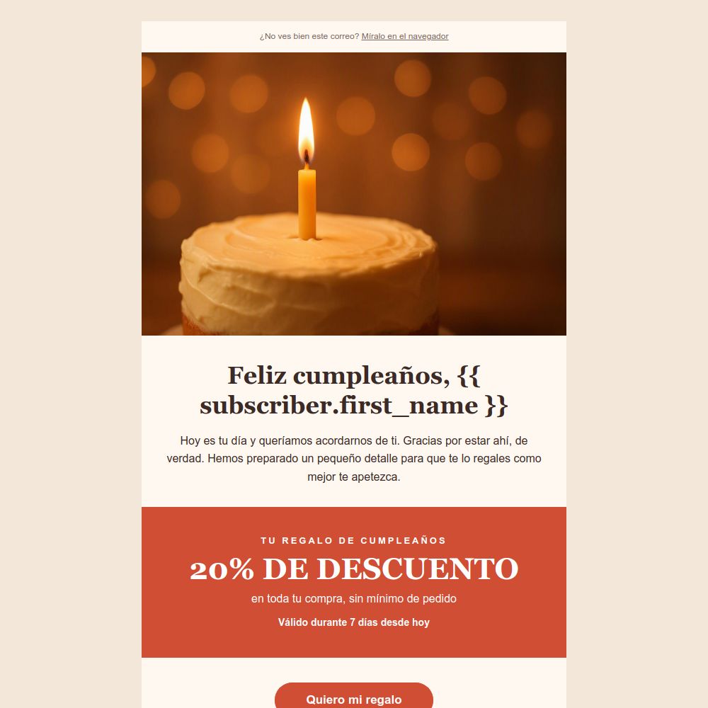 Plantilla de email de cumpleaños del editor de Mailrelay