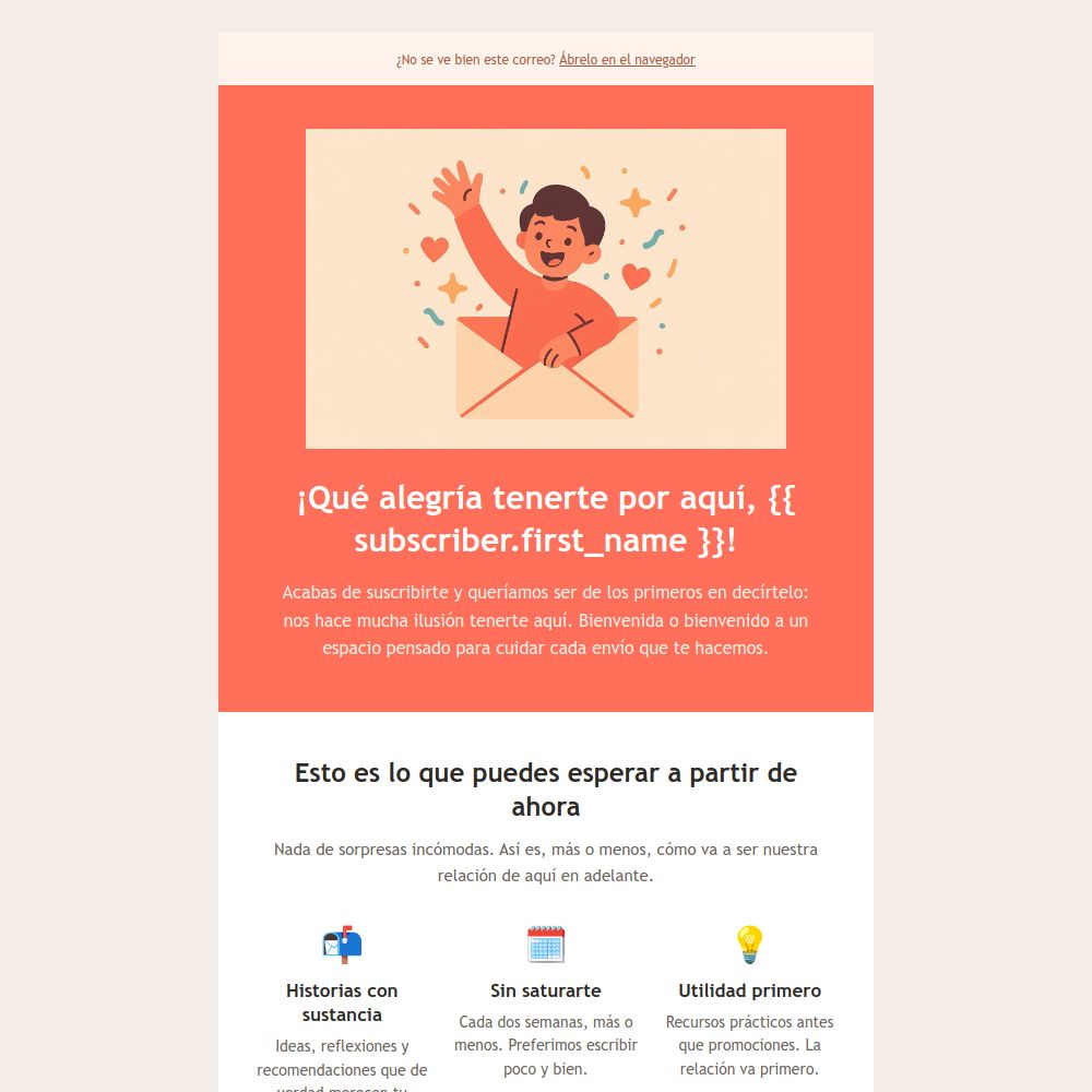 Plantilla de email de bienvenida del editor de Mailrelay