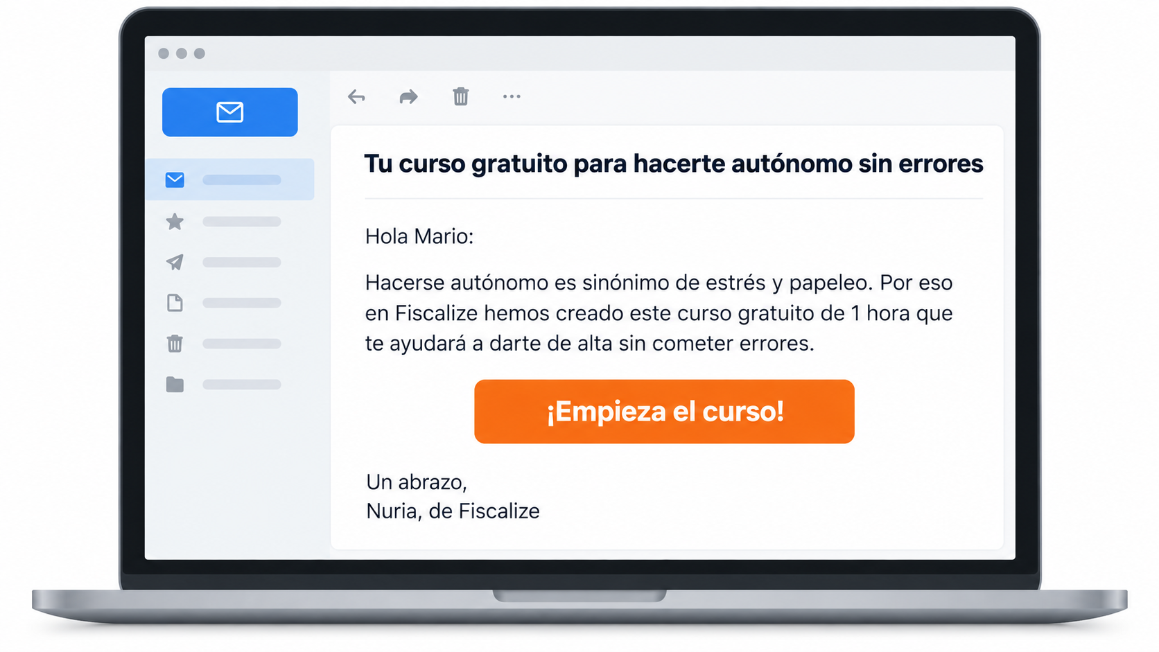 Ejemplo de la plantilla de mailing educativa rellenada: email de una asesoría que ofrece un curso gratuito
