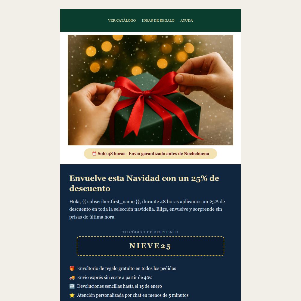 Plantilla de email de Navidad del editor de Mailrelay