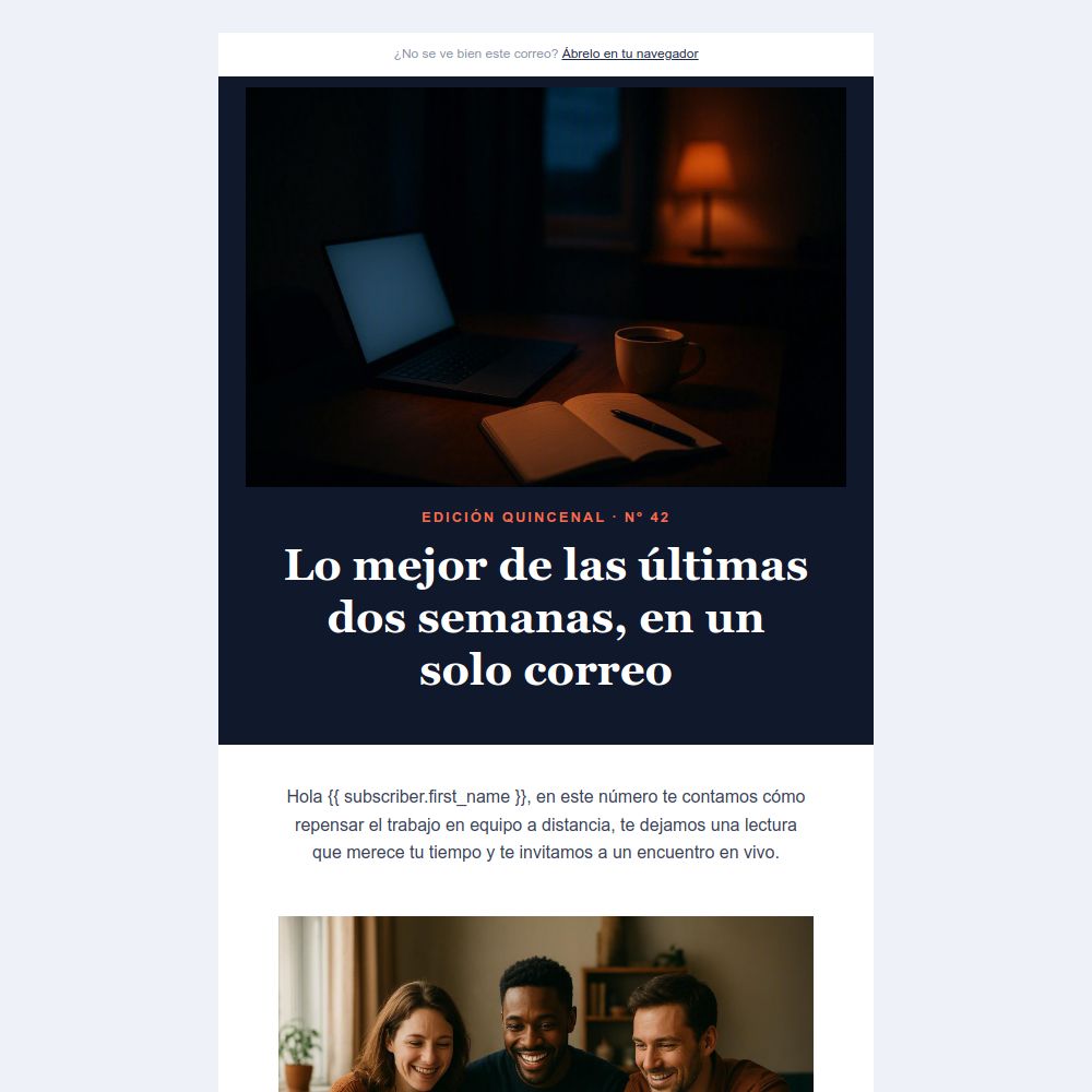 Editorial newsletter template from the Mailrelay editor