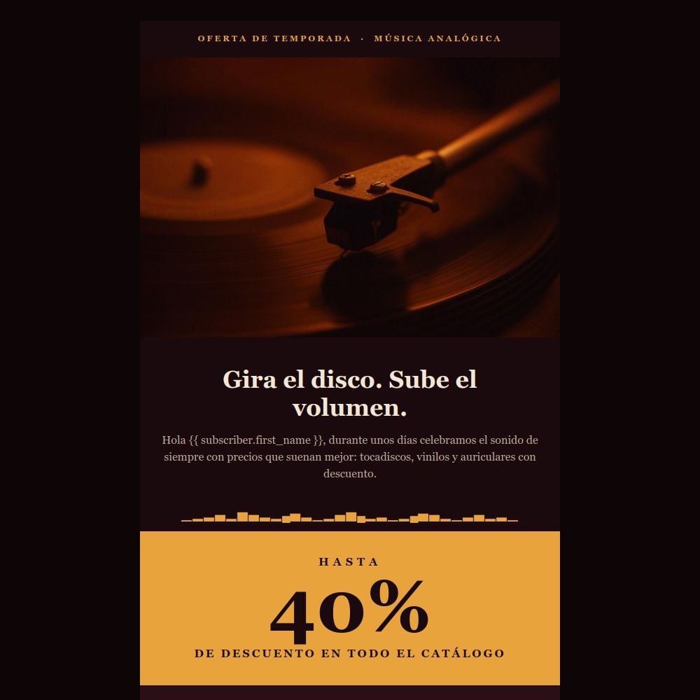 Promotional offer email template from the Mailrelay editor