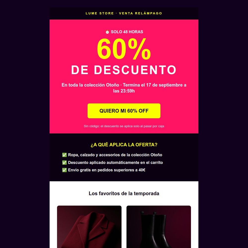Plantilla de email de oferta con fecha límite del editor de Mailrelay
