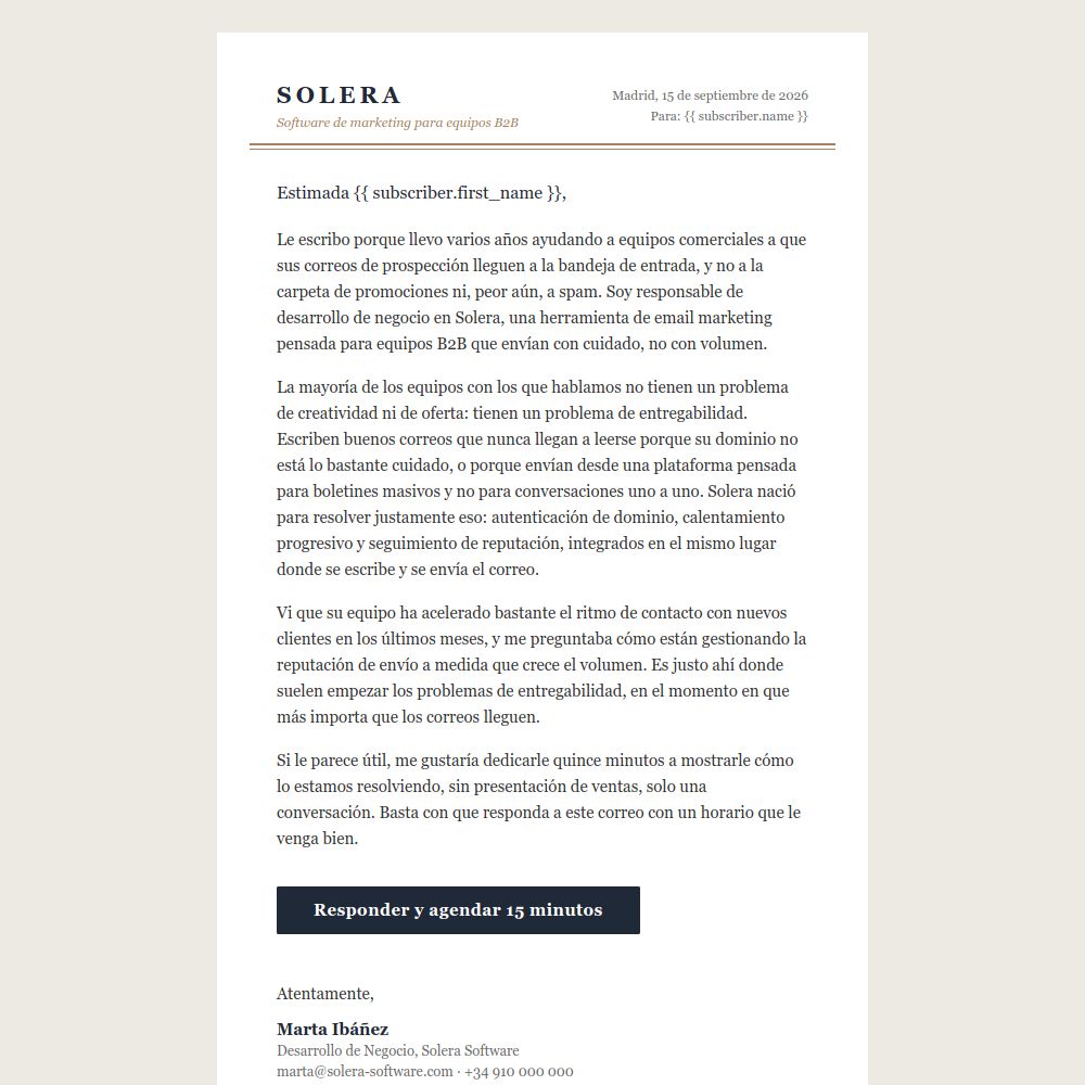 Plantilla de email de prospección B2B del editor de Mailrelay