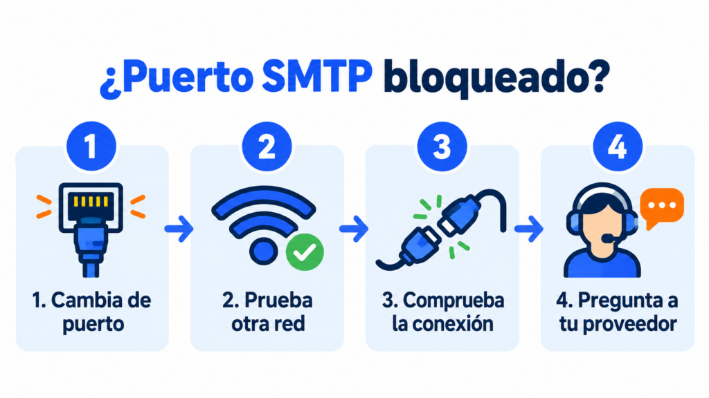 What to do if an SMTP port is blocked: switch ports, try another network, check the connection and ask your provider