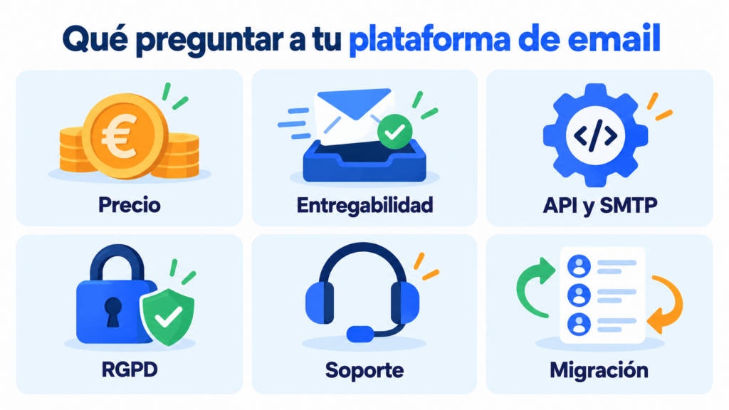 O que perguntar à sua plataforma de email: preço, entregabilidade, API e SMTP, GDPR, suporte e migração
