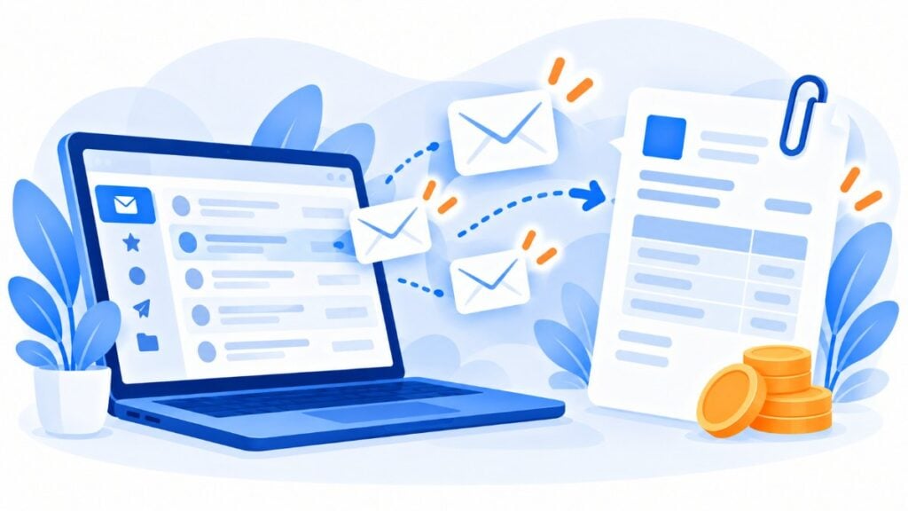 Lembrete de pagamento por email: notebook enviando emails para uma fatura
