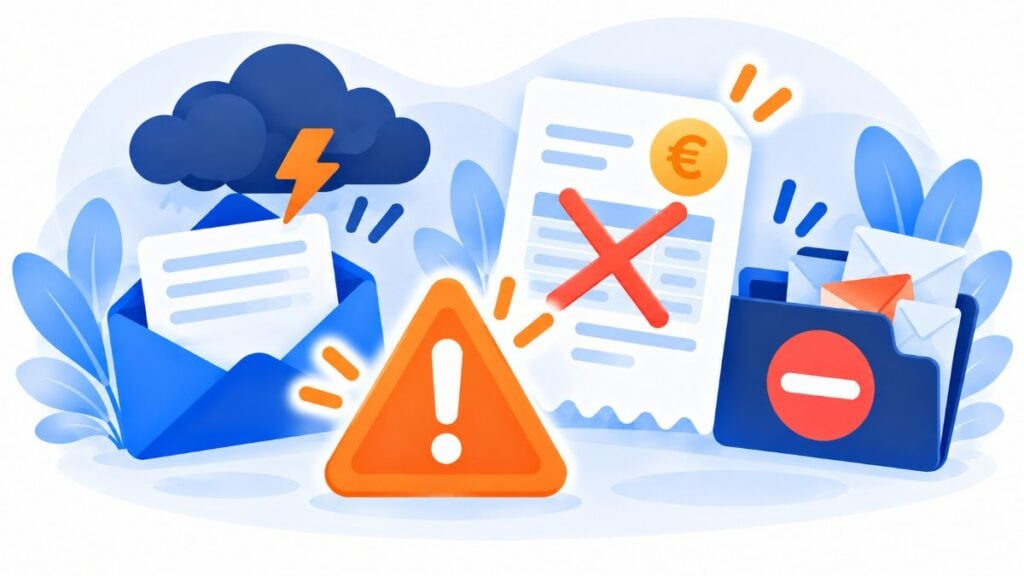 Erros ao cobrar um pagamento: sinal de alerta, fatura riscada e pasta de spam