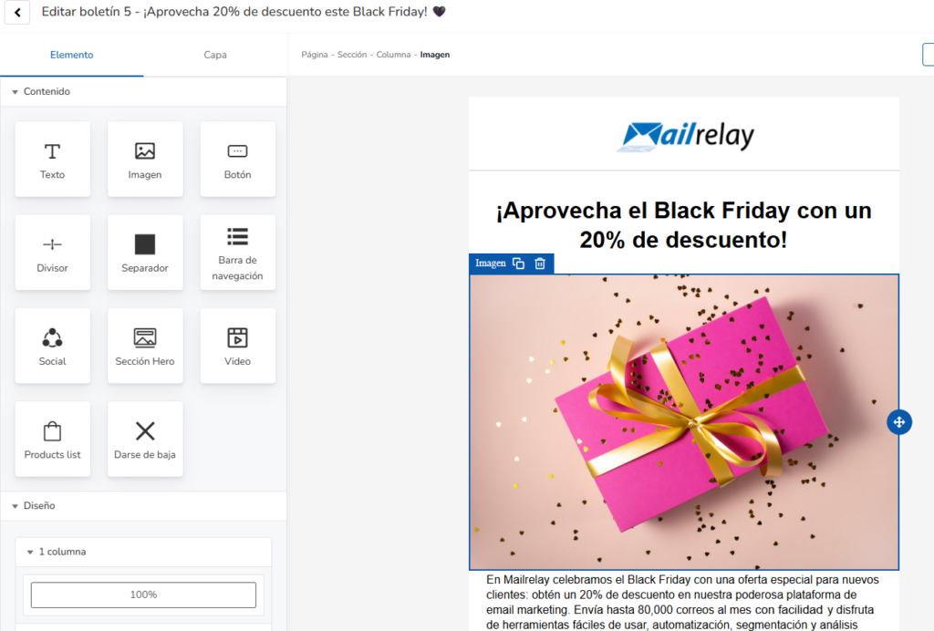 editor de newsletters simples e potente