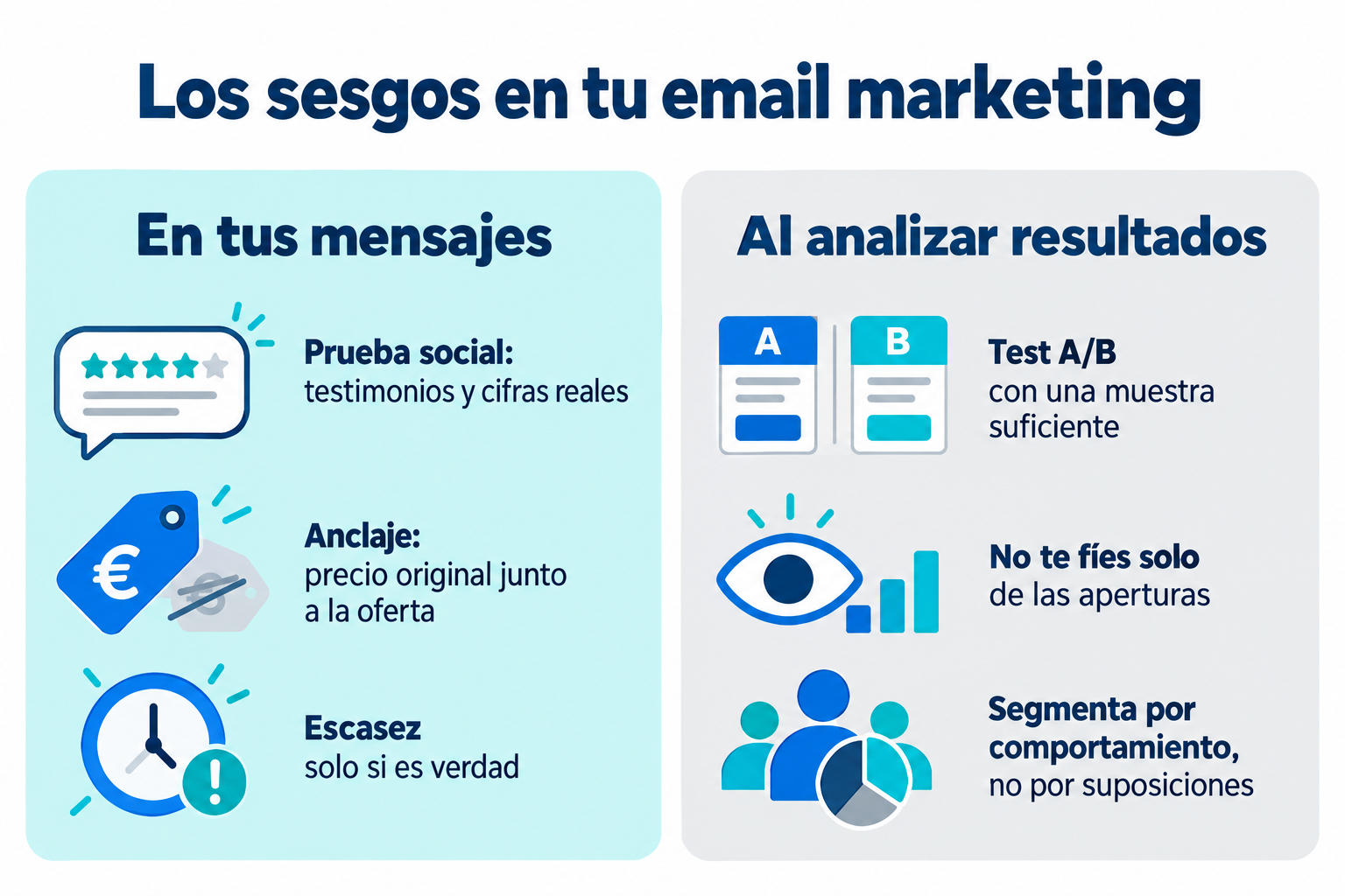 Infografía de los sesgos en el email marketing: cómo usarlos en tus mensajes y cómo evitarlos al analizar resultados