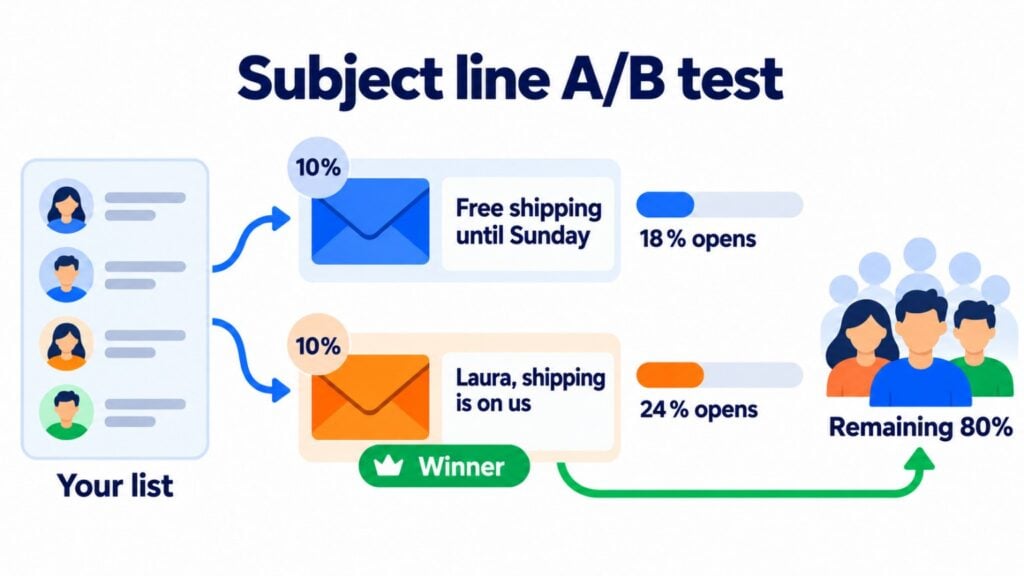 Subject line A/B test: two versions to part of the list and the winner to the rest