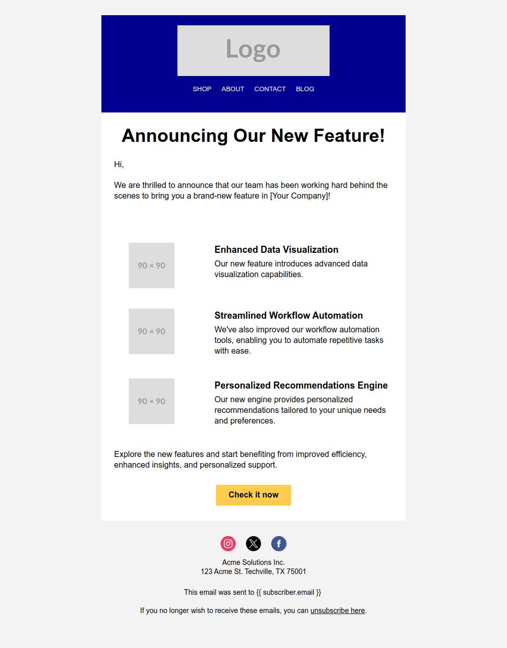 Preview of the New feature email template