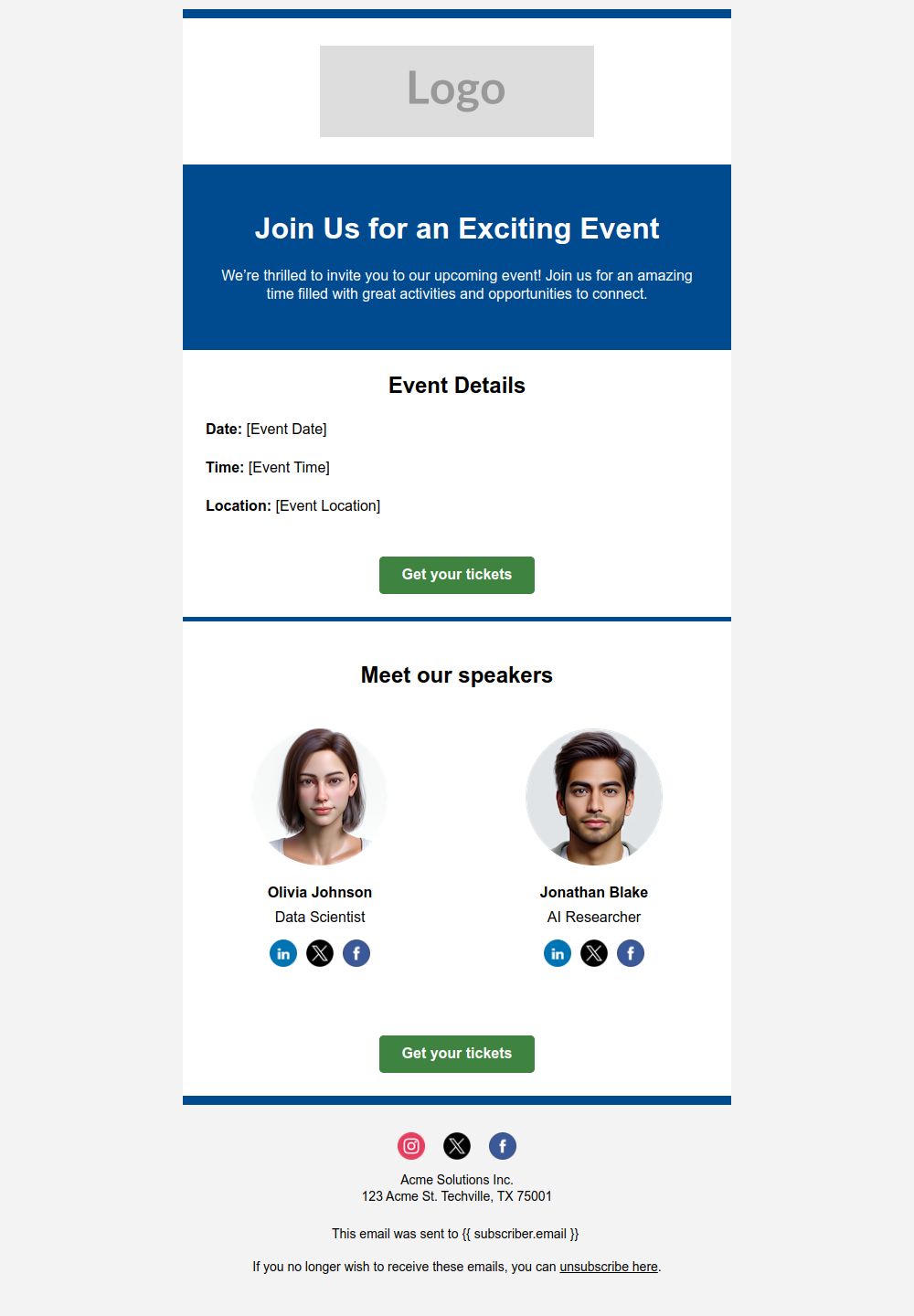 Preview of the Event invitation email template