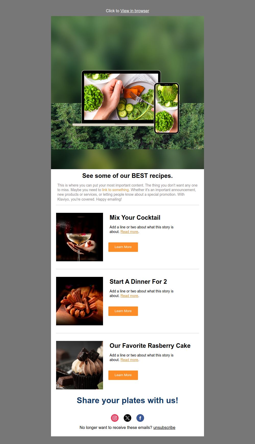Preview of the New products email template