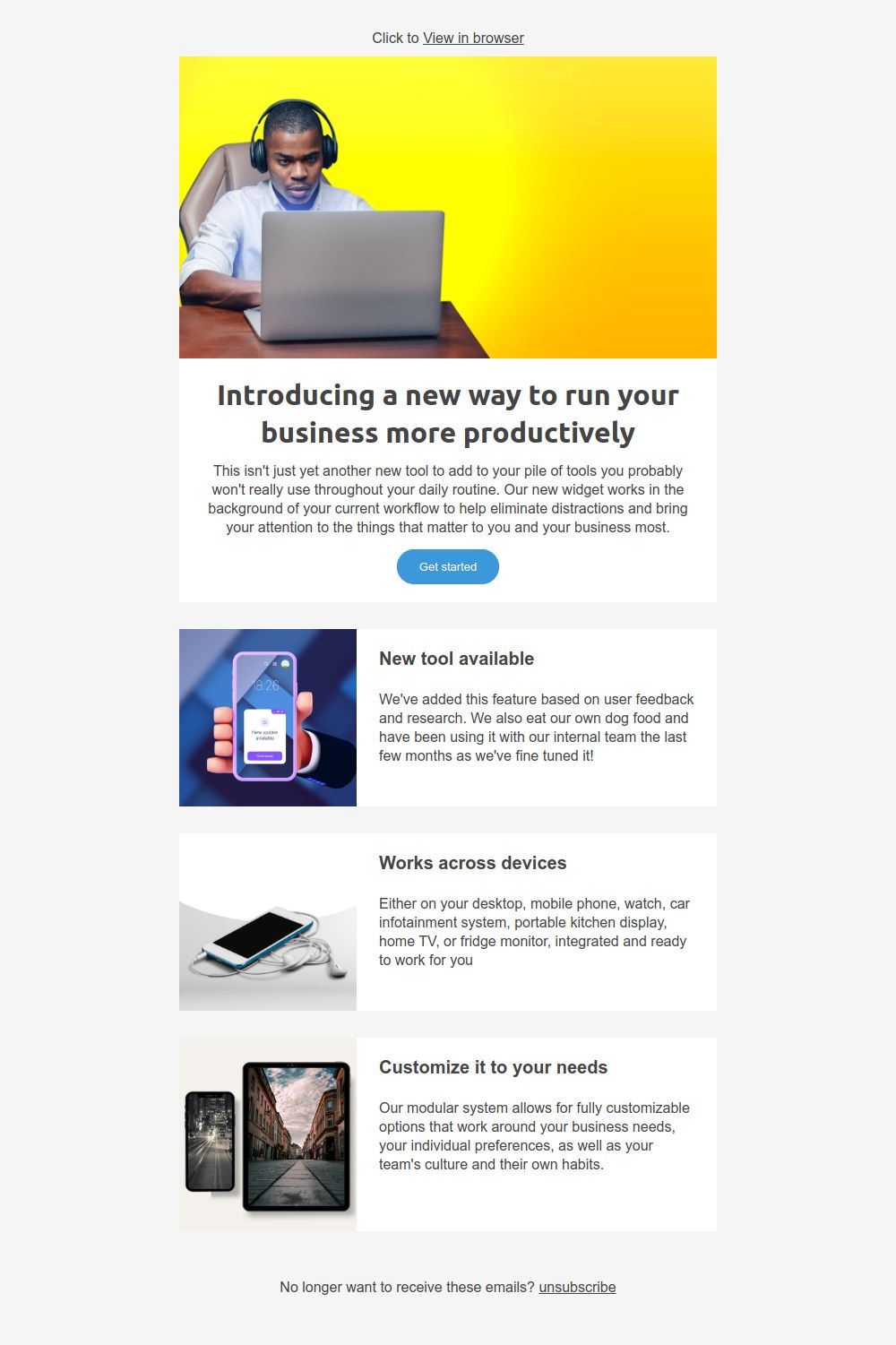 Preview of the New features email template