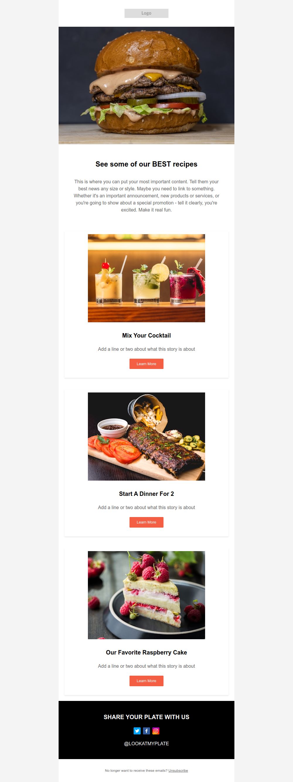 Preview of the Best Recipes Announcement email template