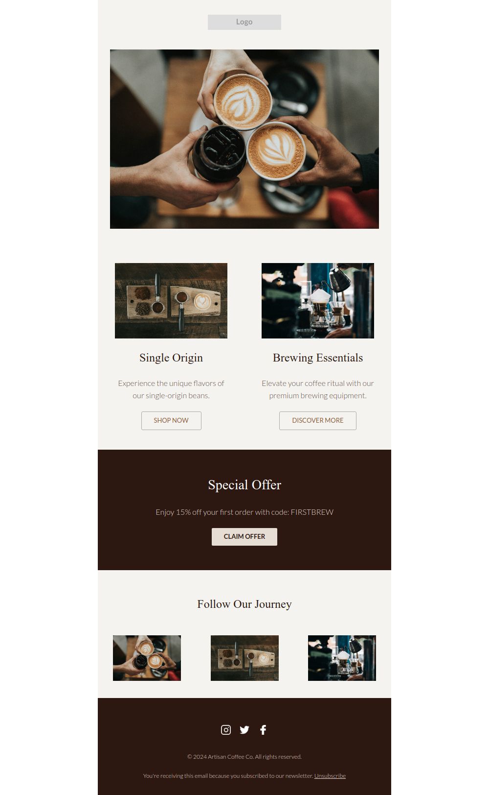 Prévia do modelo de email Promoções de cafeteria