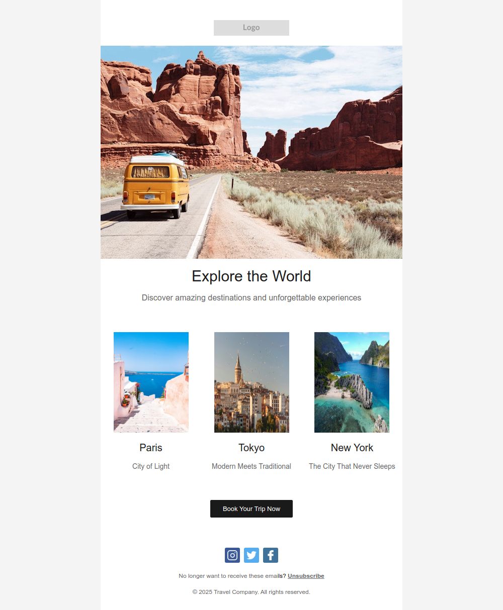 Preview of the Explore the world email template