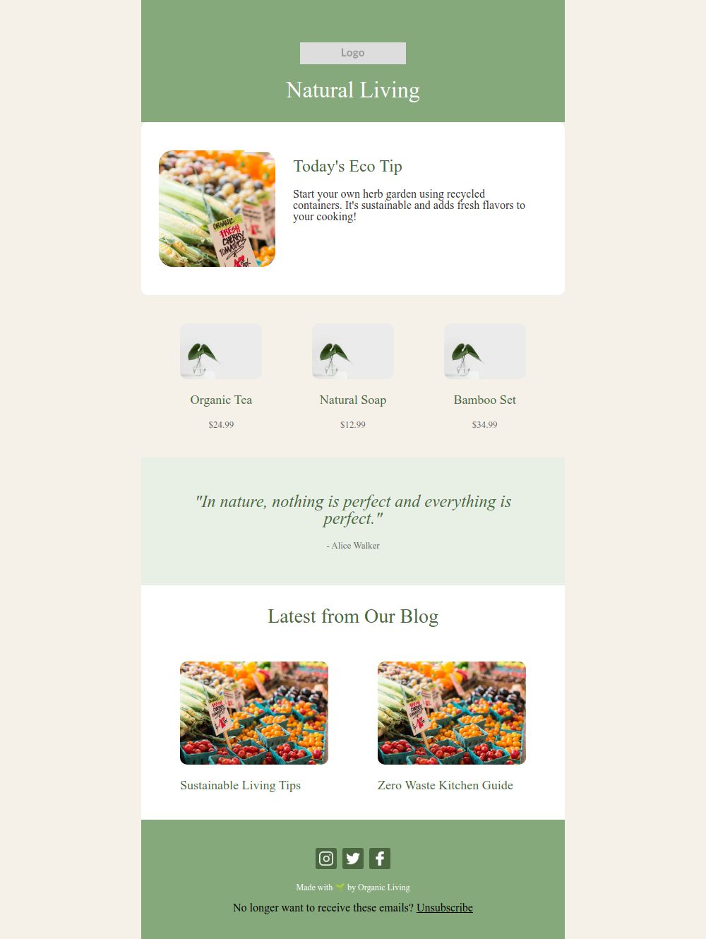 Prévia do modelo de email Newsletter de vida natural