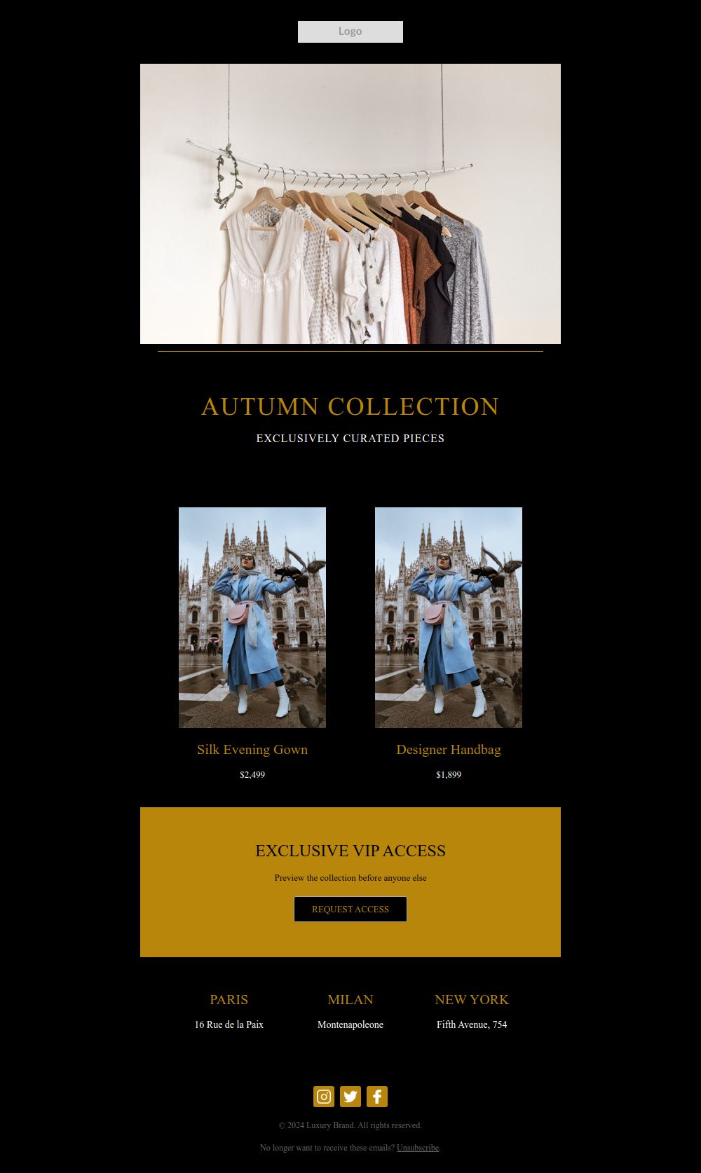 Preview of the Autumn Collection Announcement email template