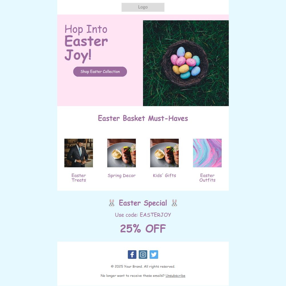Preview of the Easter Joy promotion email template