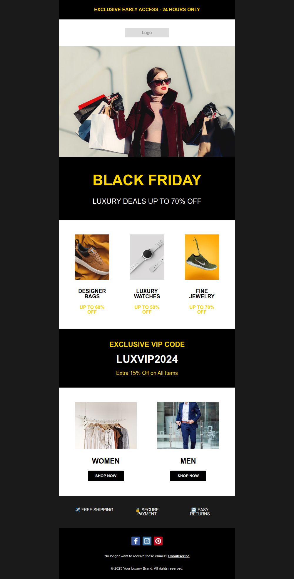 Prévia do modelo de email Ofertas de luxo da Black Friday