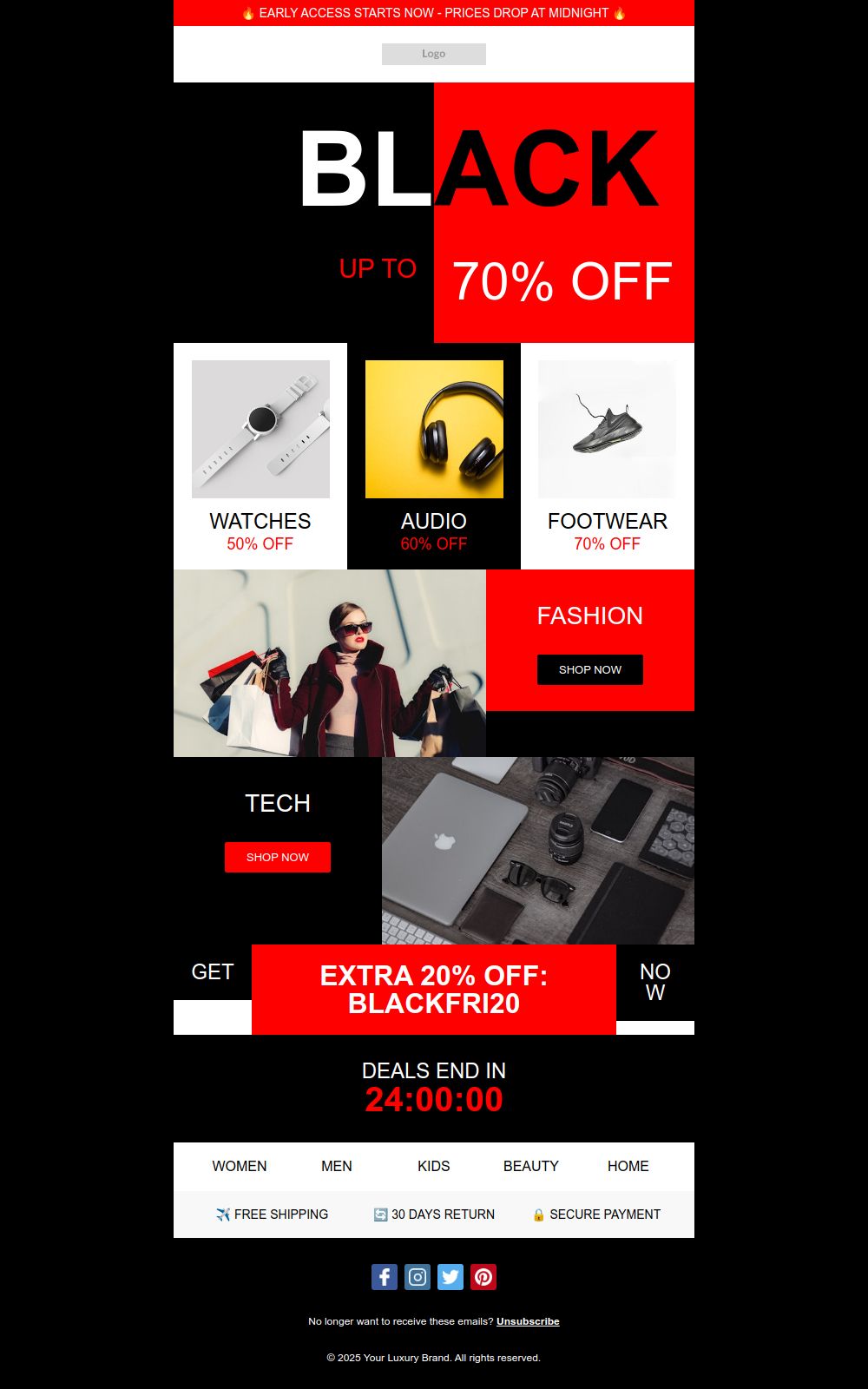 Prévia do modelo de email Venda da Black Friday