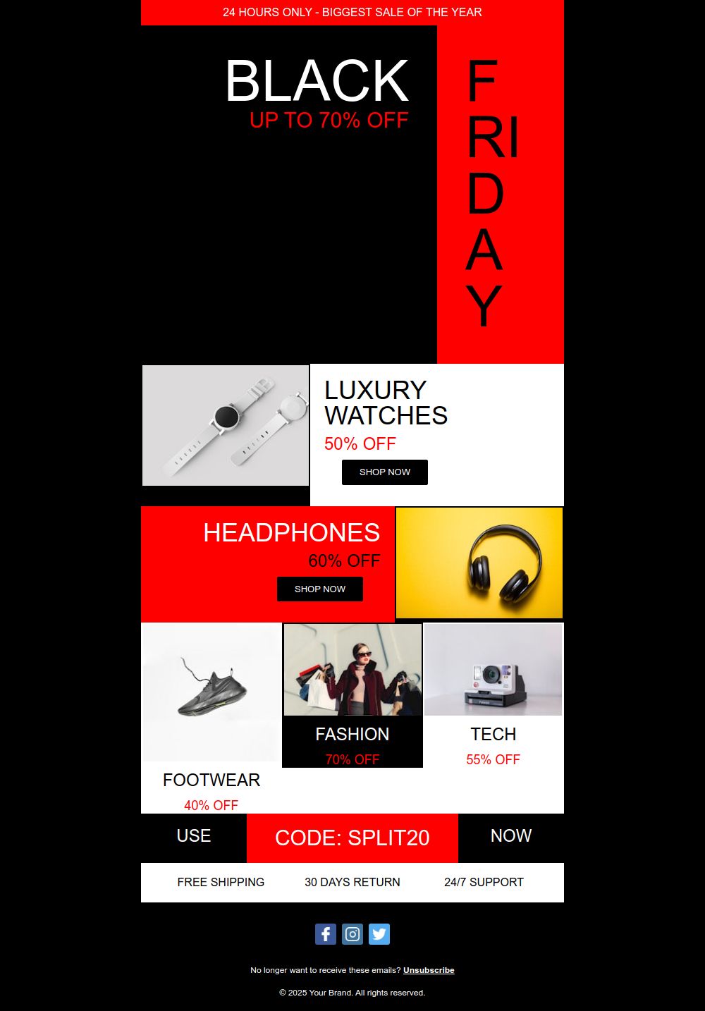Prévia do modelo de email Relógios da Black Friday