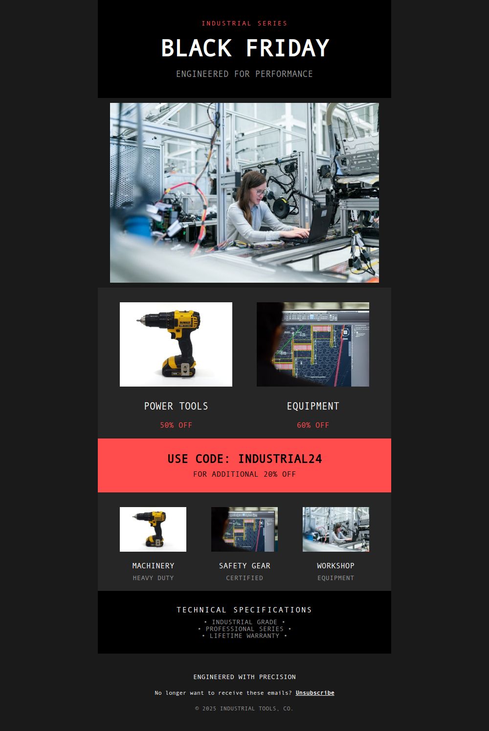 Prévia do modelo de email Promoção Industrial da Black Friday