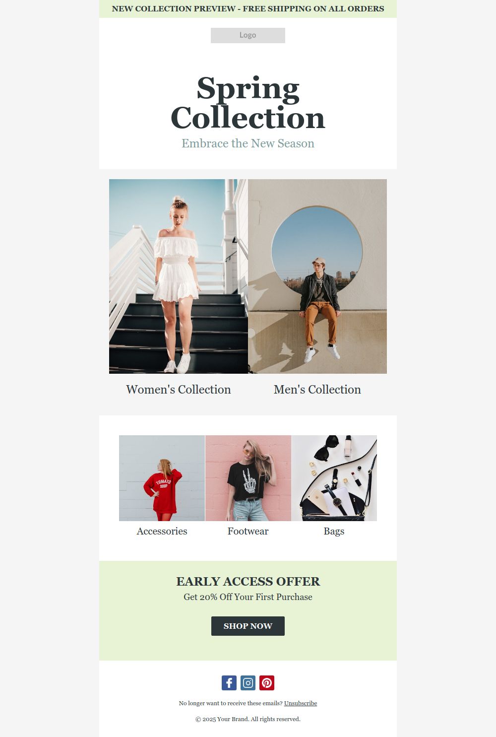 Preview of the Spring Collection Launch email template