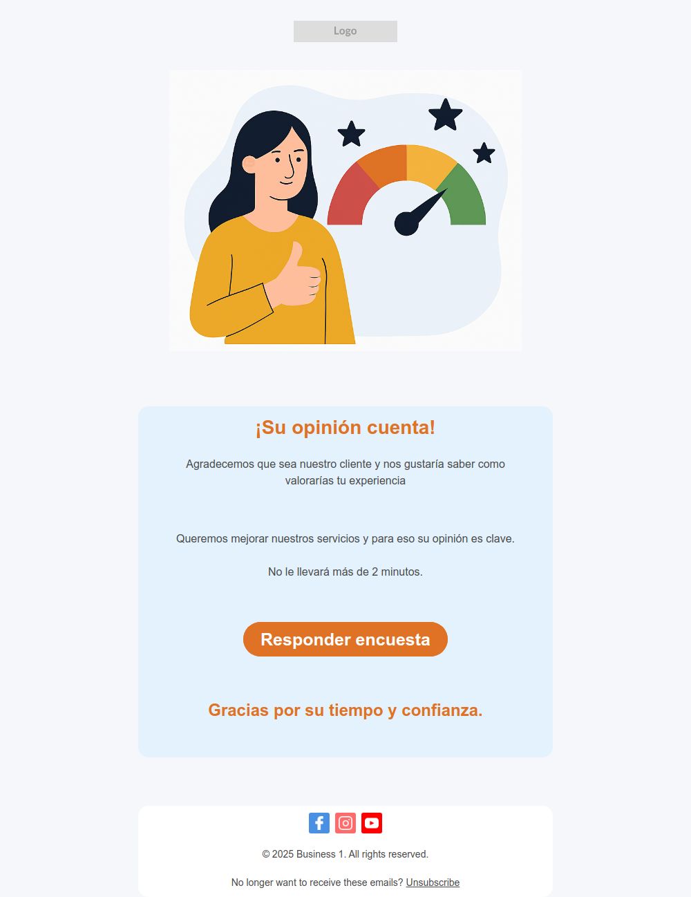 Vista previa de la plantilla de email Queremos conocer su opinión
