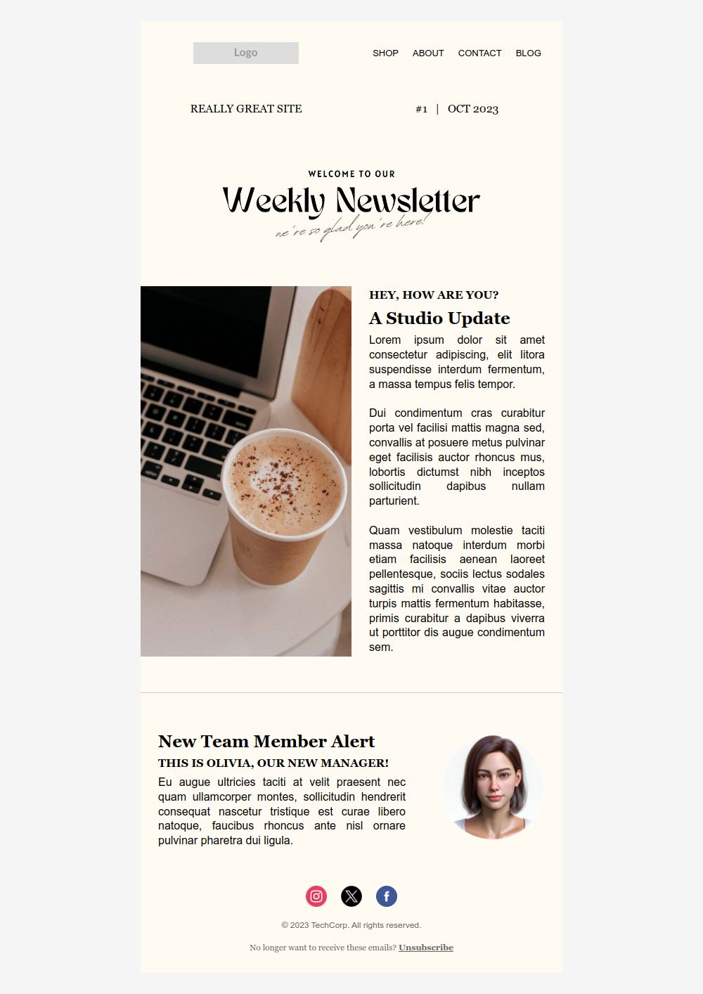 Preview of the Weekly template email template