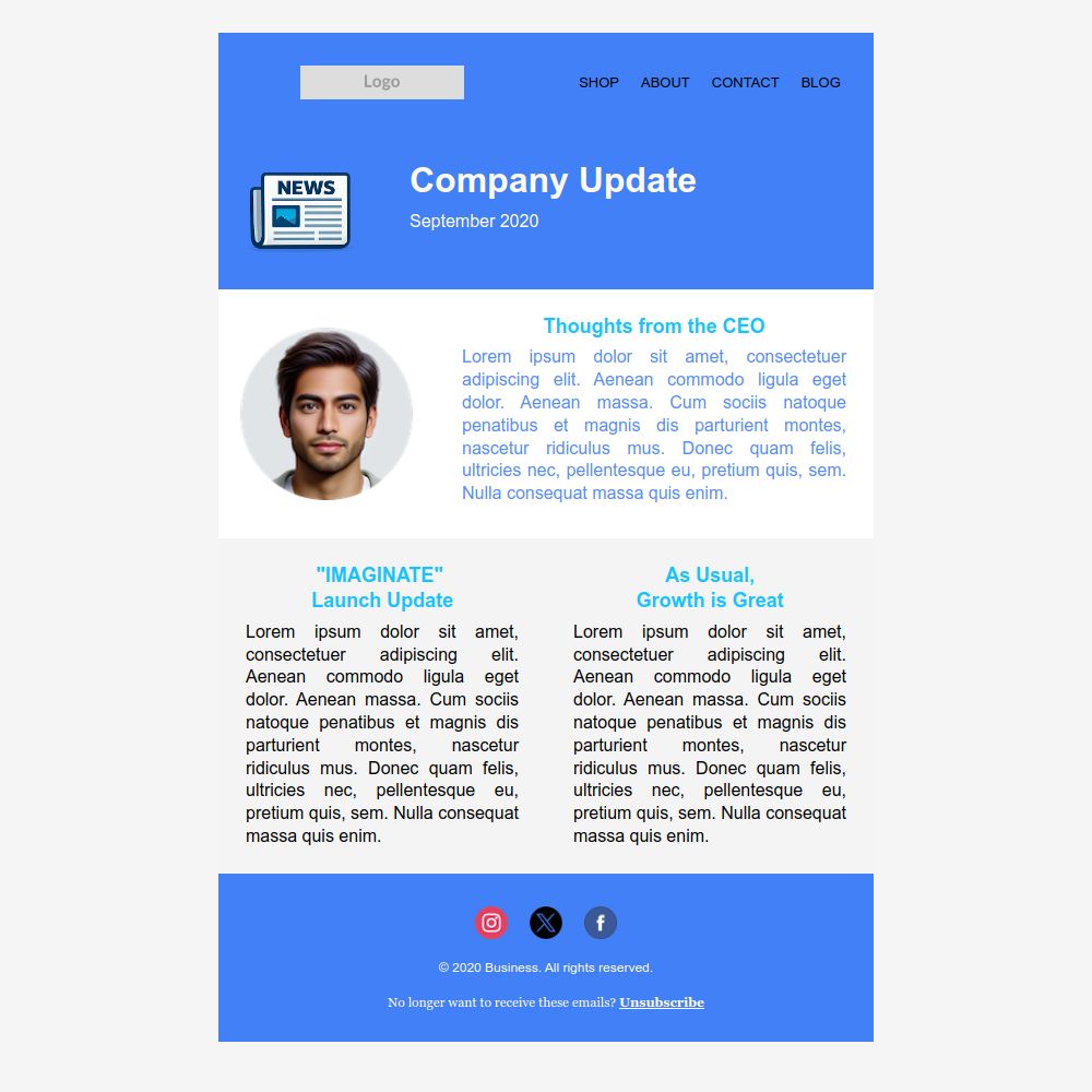 Preview of the Monthly template email template
