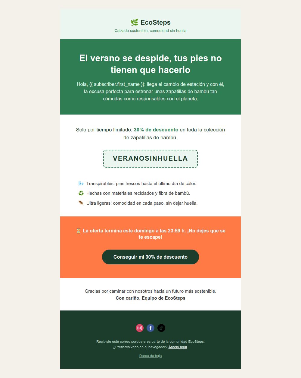 Preview of the Summer clearance offer email template