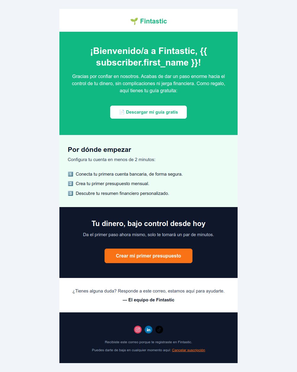 Preview of the Onboarding welcome email template