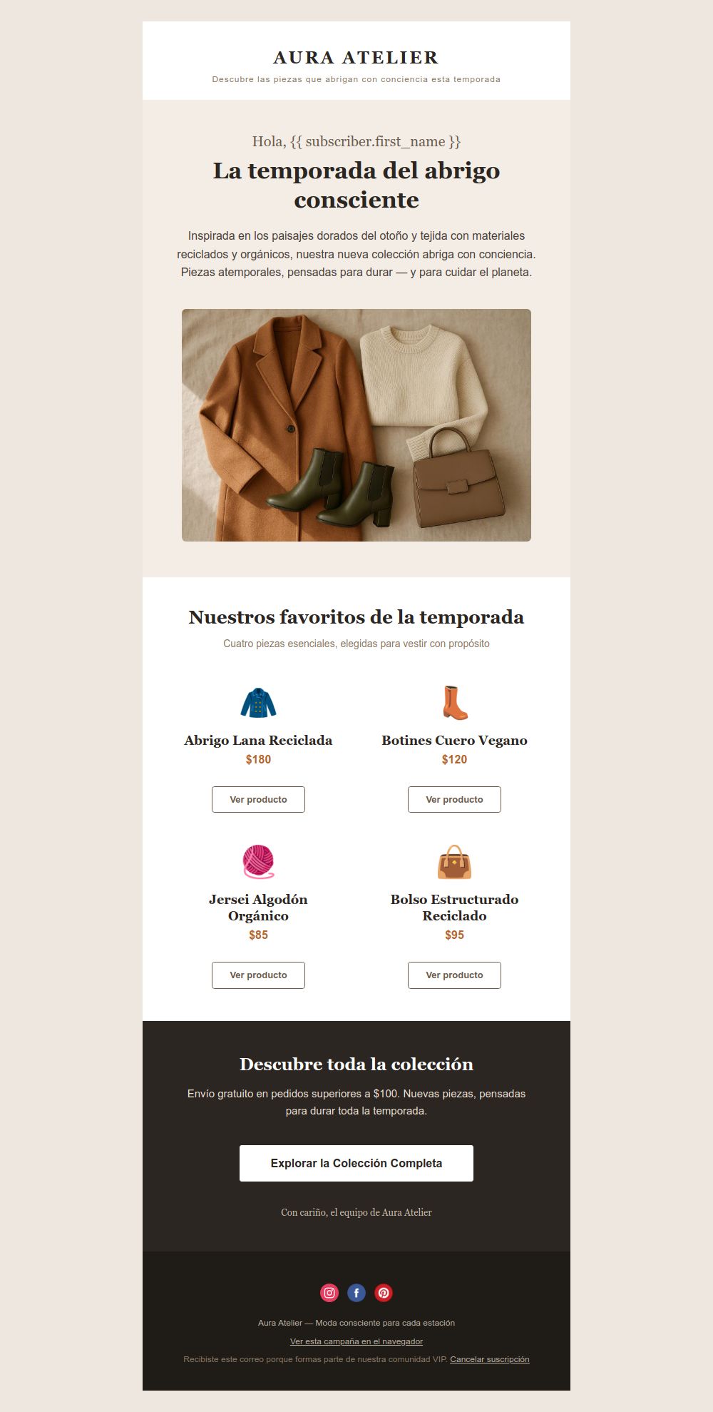Preview of the Fall/Winter Catalog Grid email template