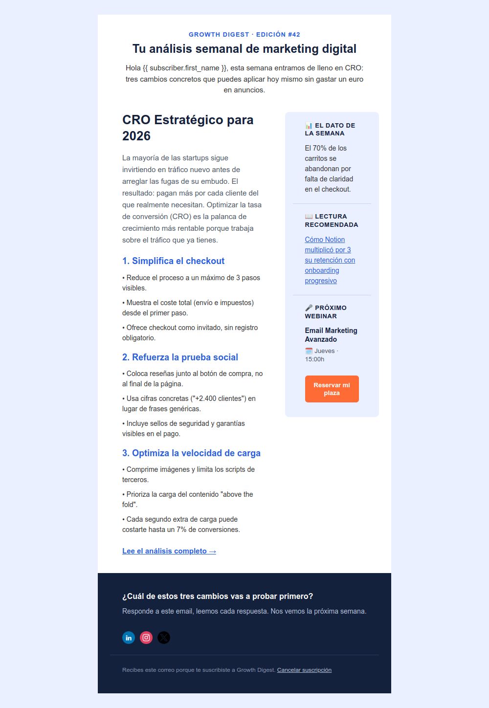 Preview of the Newsletter digest 2-column email template