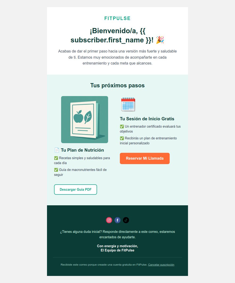 Prévia do modelo de email Boas-vindas onboarding FitPulse