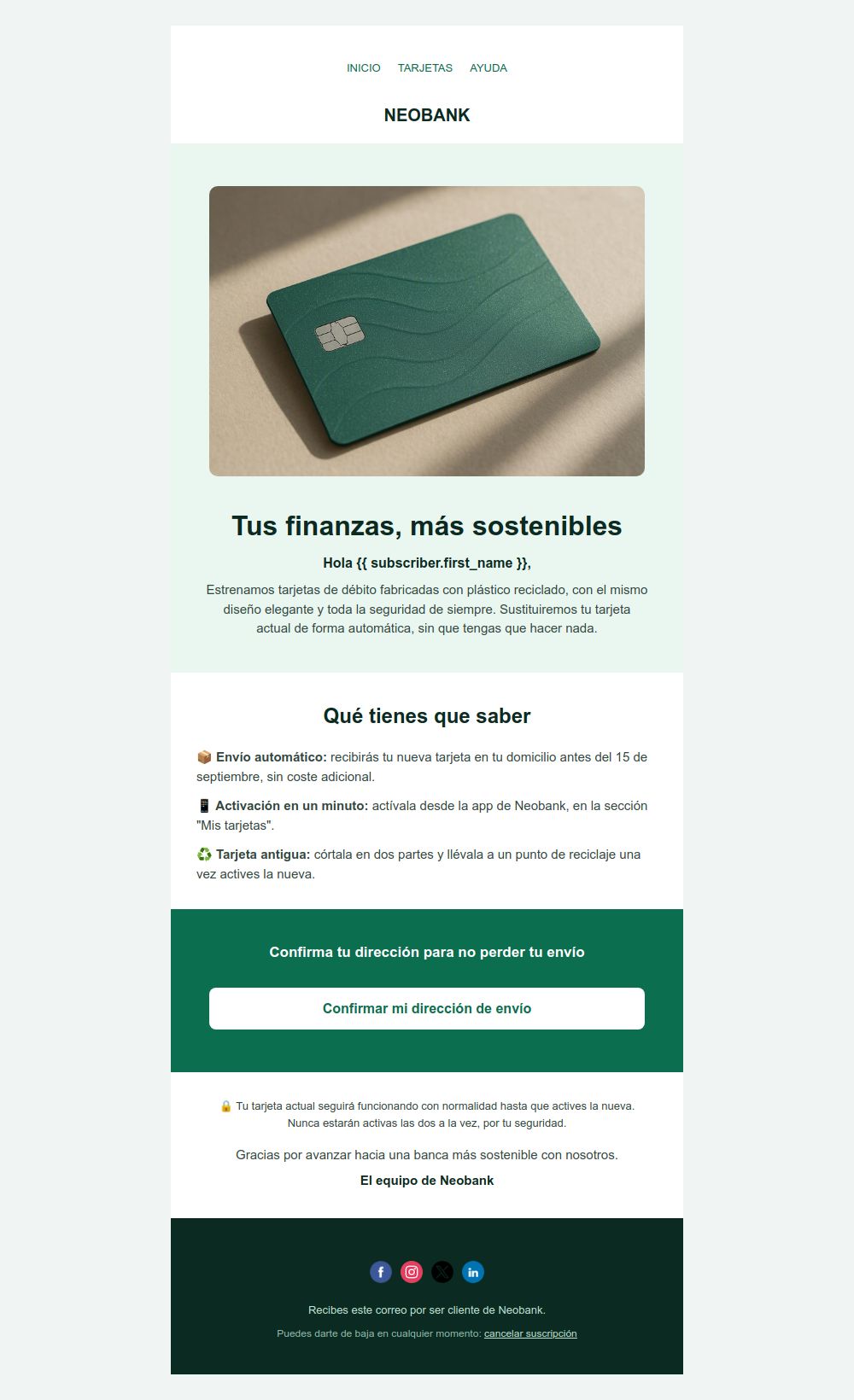 Prévia do modelo de email Atualização bancária com hero