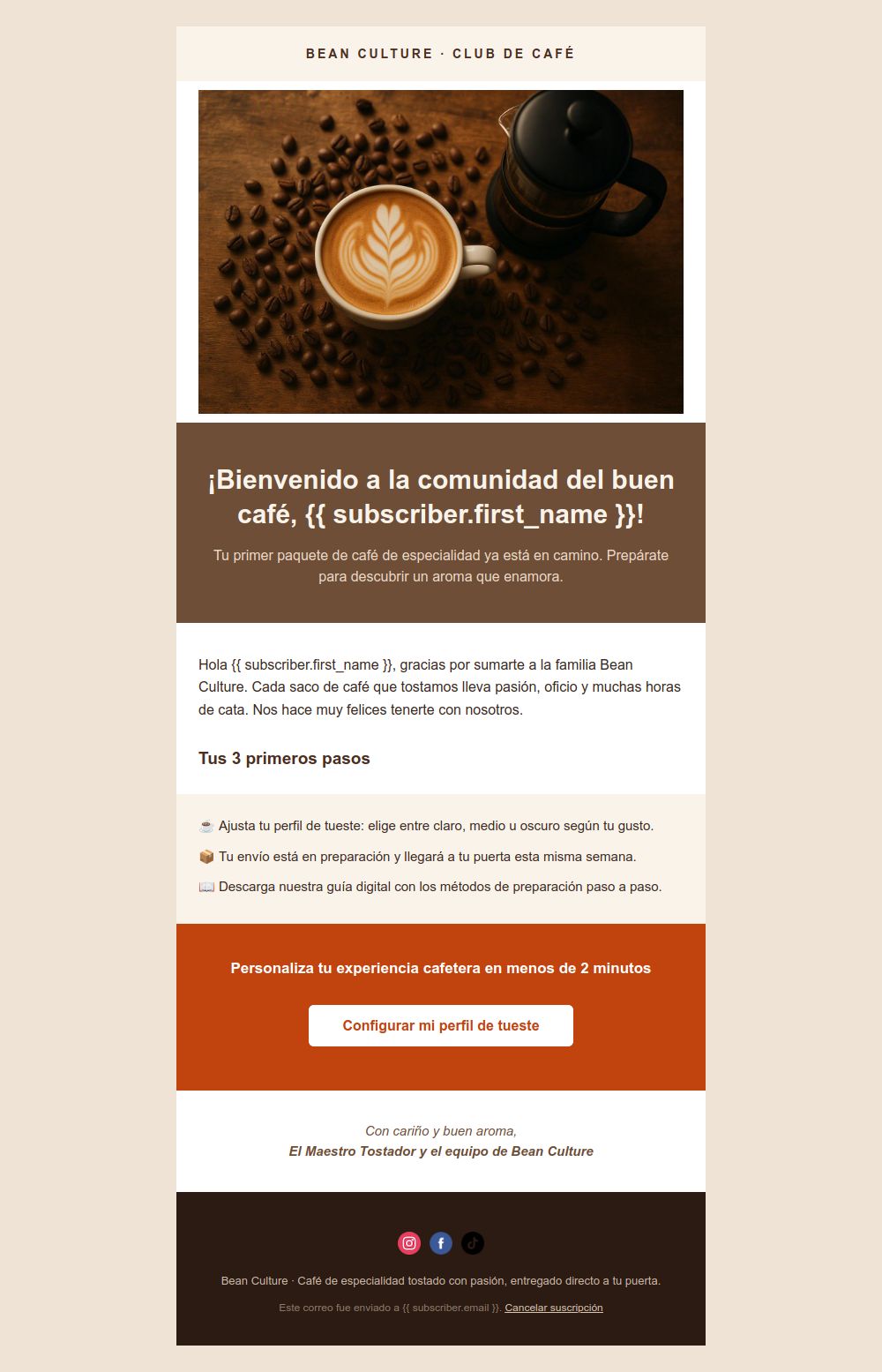 Preview of the Coffee Club Welcome email template